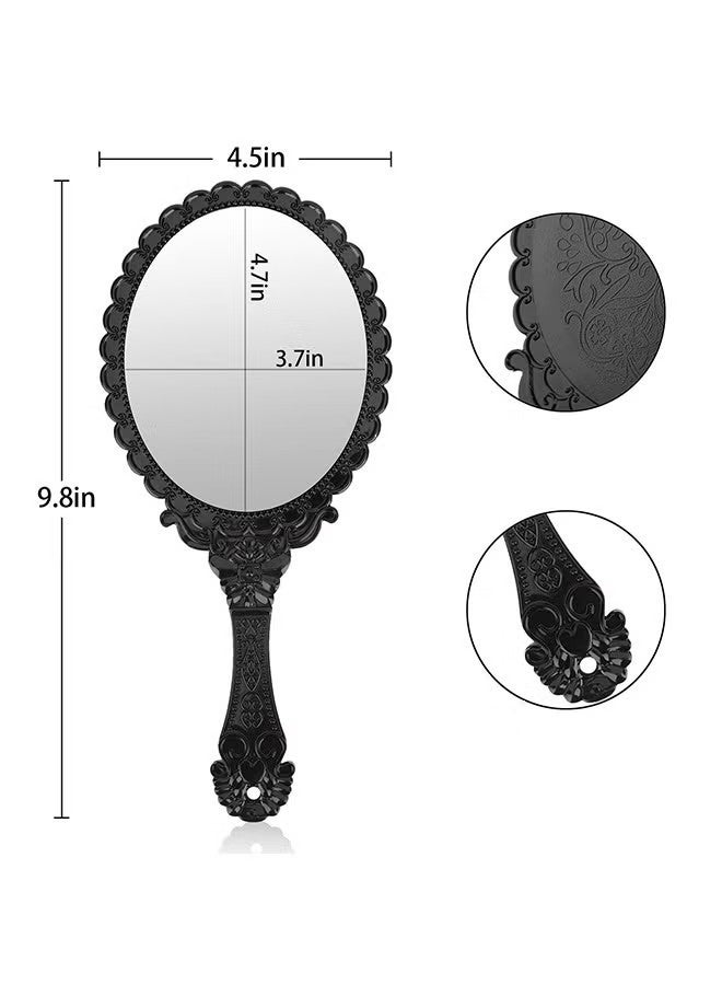 Handheld Mirror with Handle, Hand Mirrors for Women Travel Small Vintage Purse Mirrors (Black) - Image 2